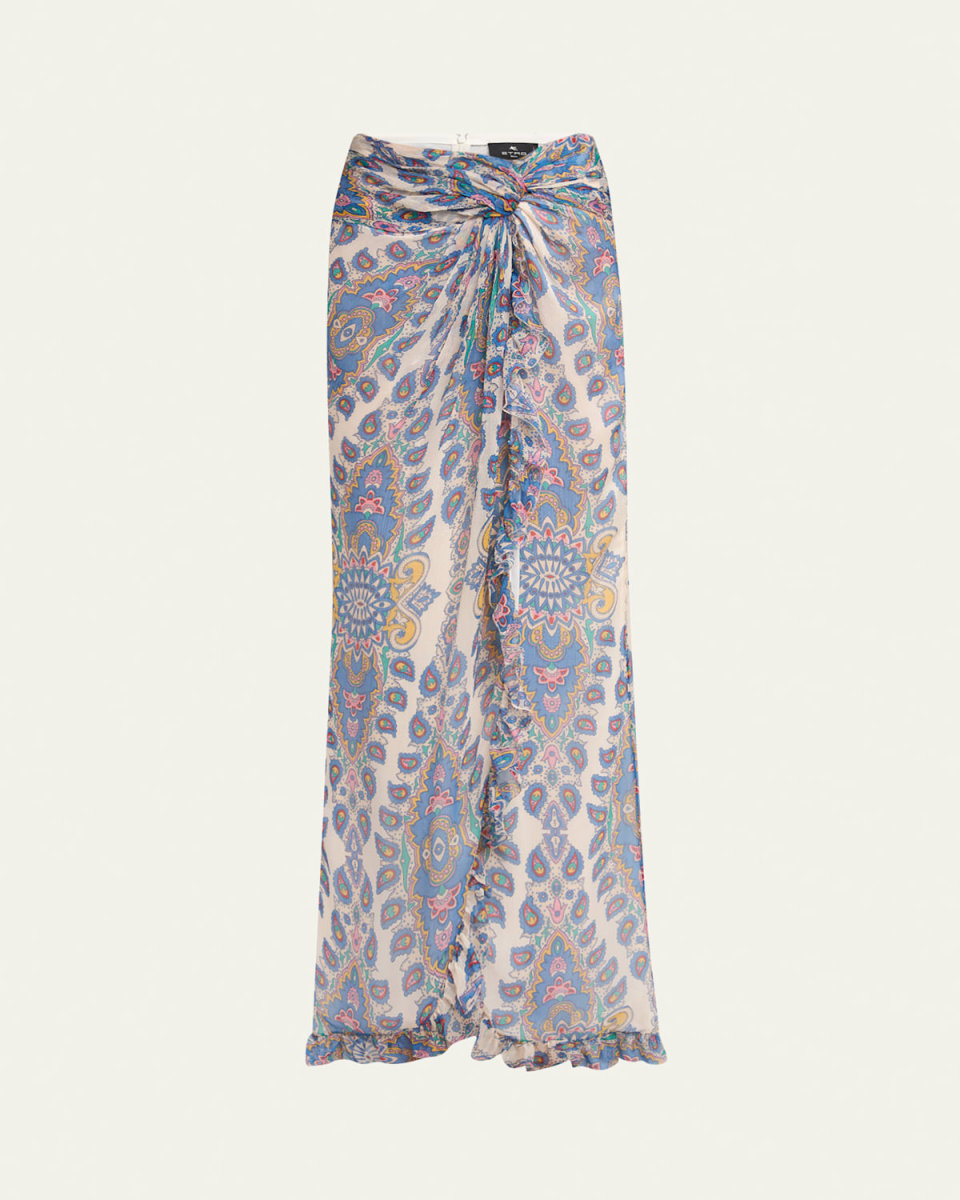 Long Paisley Twist-Front Skirt